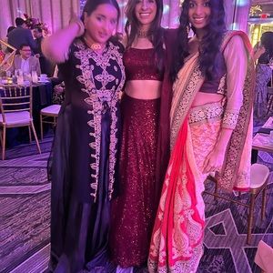 Red sleeveless sparkle sequin indian lengha lehenga